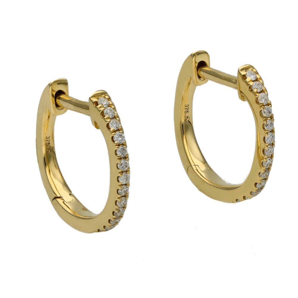 Ladies 9ct Yellow Gold Diamond Huggie Hoop Earrings
