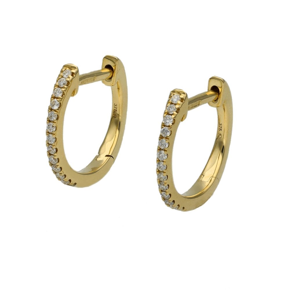 Ladies 9ct Yellow Gold Diamond Huggie Hoop Earrings