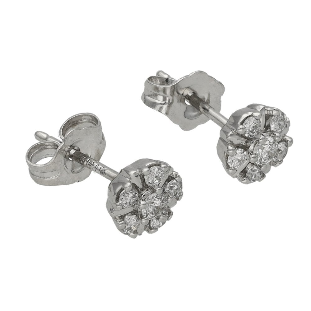 Ladies 9ct White Gold Diamond Cluster Earrings - 0.25ct