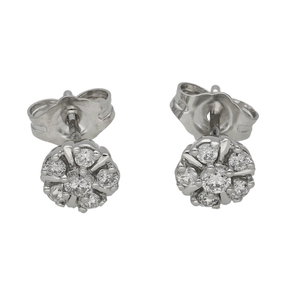 Ladies 9ct White Gold Diamond Cluster Earrings - 0.25ct