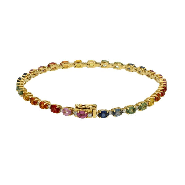 Ladies 9ct Yellow Gold Coloured Stone Set Tennis Bracelet - 7"