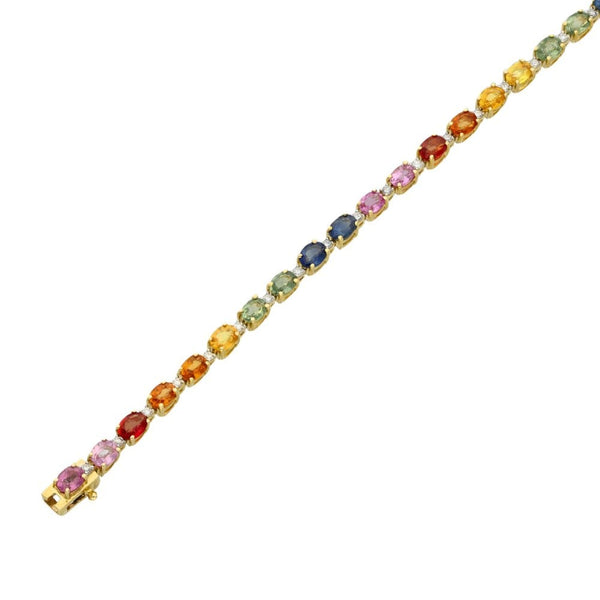 Ladies 9ct Yellow Gold Coloured Stone Set Tennis Bracelet - 7"