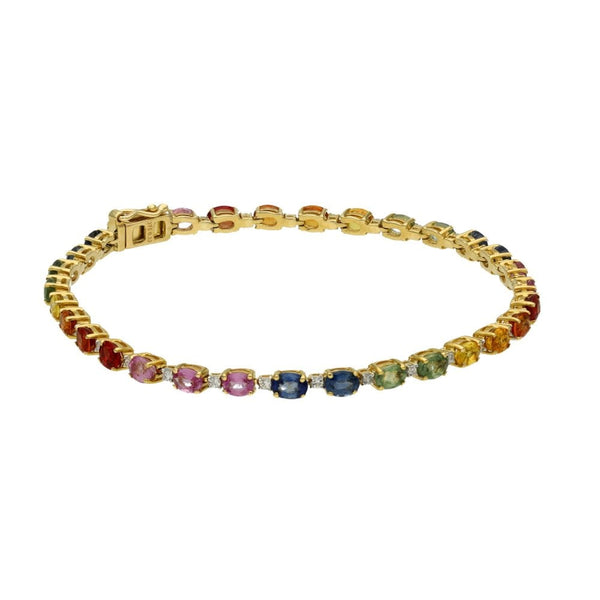 Ladies 9ct Yellow Gold Coloured Stone Set Tennis Bracelet - 7"