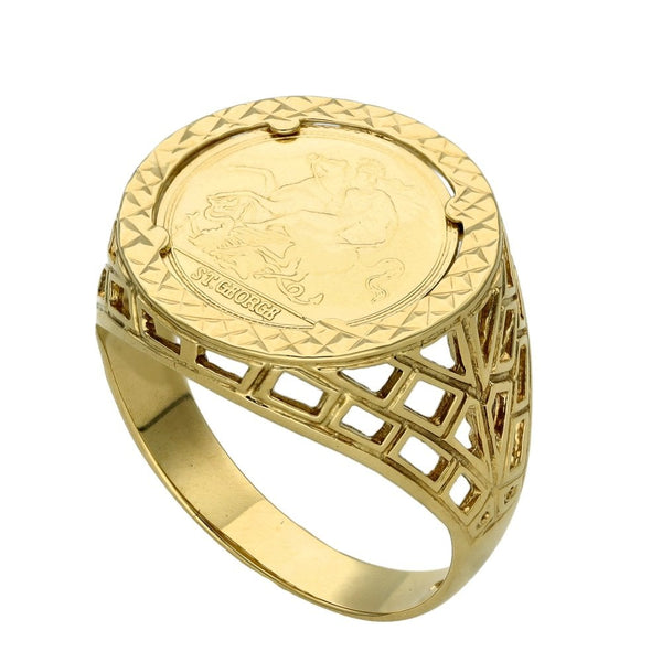 9ct Yellow Gold St George Ring - Size R - 3.9g