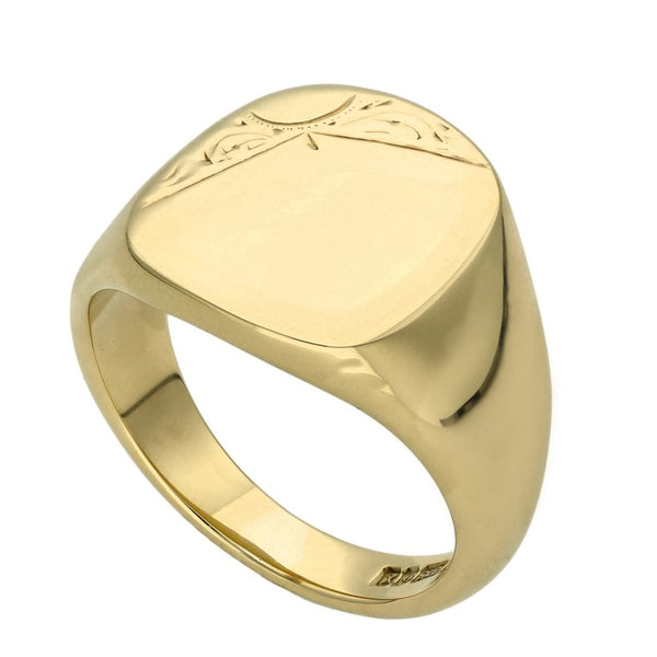 9ct Yellow Gold Gents Heavy Signet Ring - Size W - 16.4g