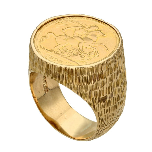 1899 Yellow Gold Full Sovereign Coin Mounted Ring - 36.5g
