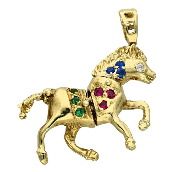 9ct Stone Set Horse Pendant - 6.8g