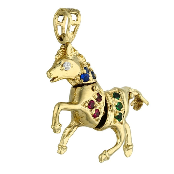 9ct Stone Set Horse Pendant - 6.8g