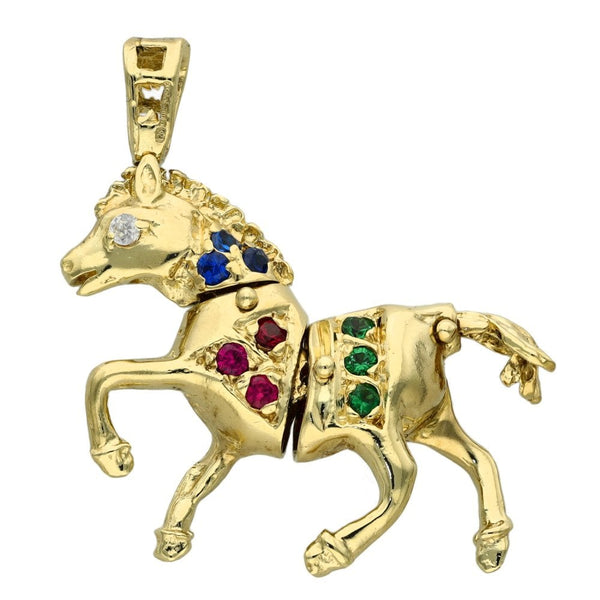 9ct Stone Set Horse Pendant - 6.8g