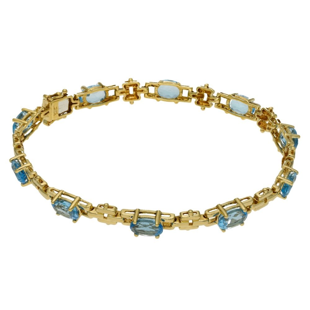 Ladies 9ct Yellow Gold Aquamarine Bracelet - 10.6g