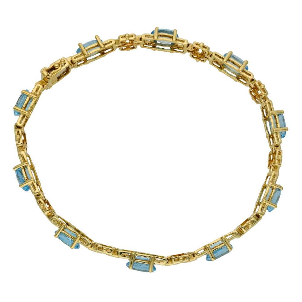 Ladies 9ct Yellow Gold Aquamarine Bracelet - 10.6g