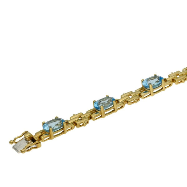 Ladies 9ct Yellow Gold Aquamarine Bracelet - 10.6g