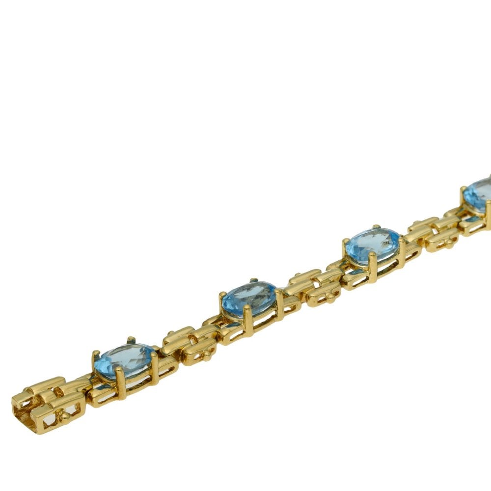 Ladies 9ct Yellow Gold Aquamarine Bracelet - 10.6g