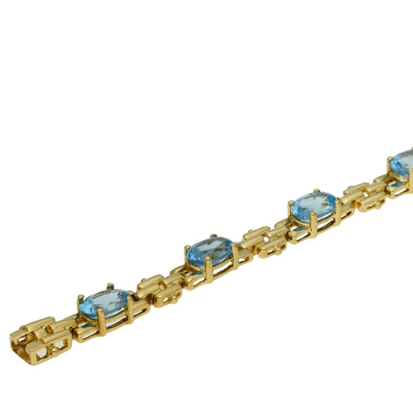 Ladies 9ct Yellow Gold Aquamarine Bracelet - 10.6g