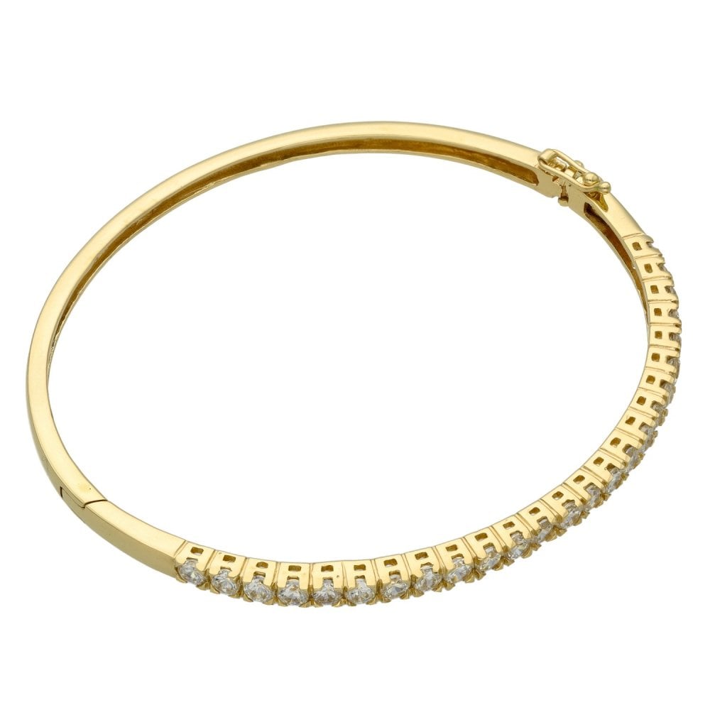 Ladies 9ct Yellow Gold Cubic Zirconia Bangle - 12.3g