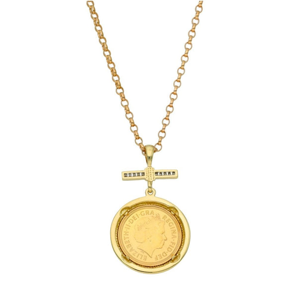 Yellow Gold 2002 Half Sovereign Coin Pendant & 26" Belcher Chain