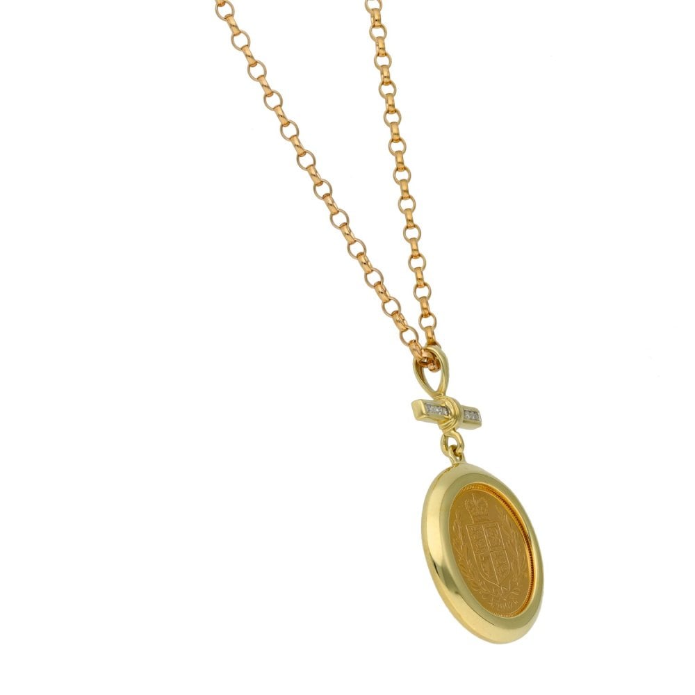 Yellow Gold 2002 Half Sovereign Coin Pendant & 26" Belcher Chain