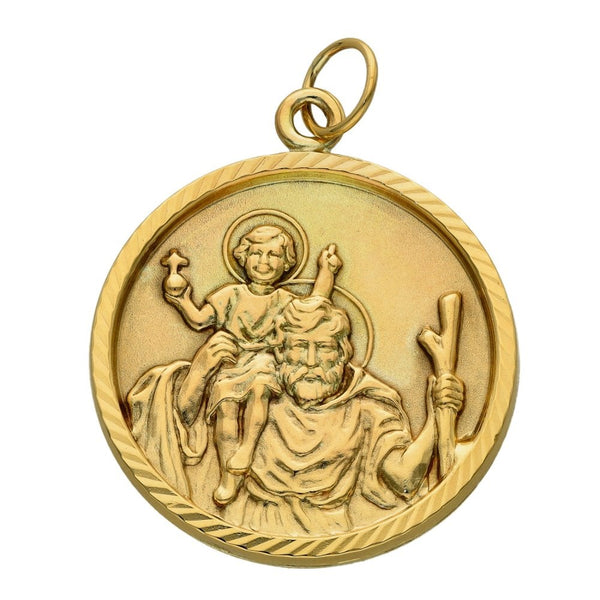 9ct Yellow Gold Round St. Christopher Pendant - 9.1g