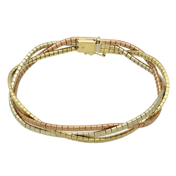 Ladies 9ct Multi-Tone Gold Three Strand Bracelet - 7.5"