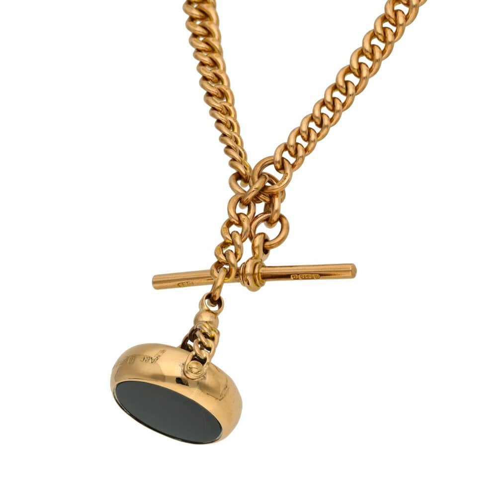9ct Rose Gold Albert Bracelet With T-Bar & Coloured Fob - 15"