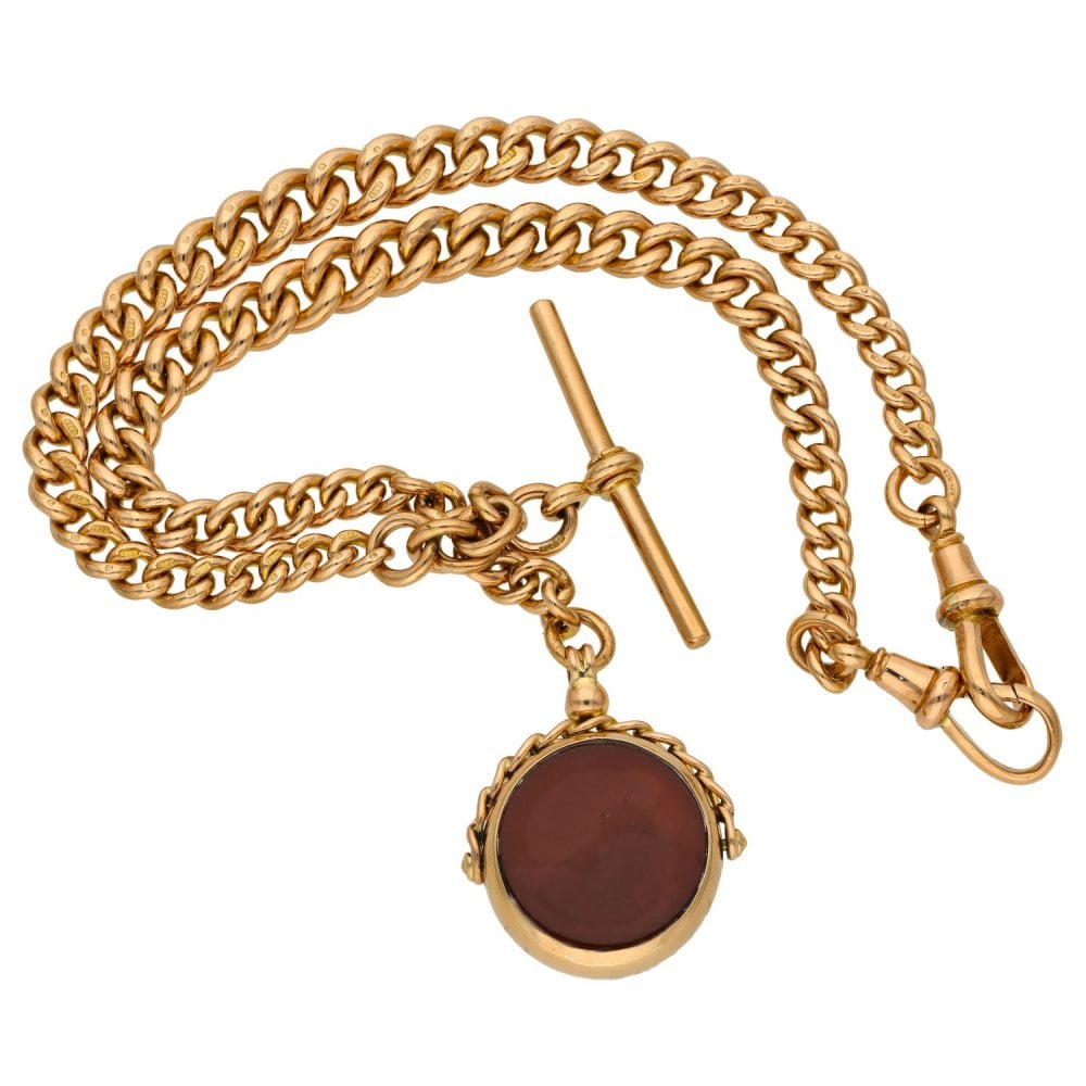 9ct Rose Gold Albert Bracelet With T-Bar & Coloured Fob - 15"