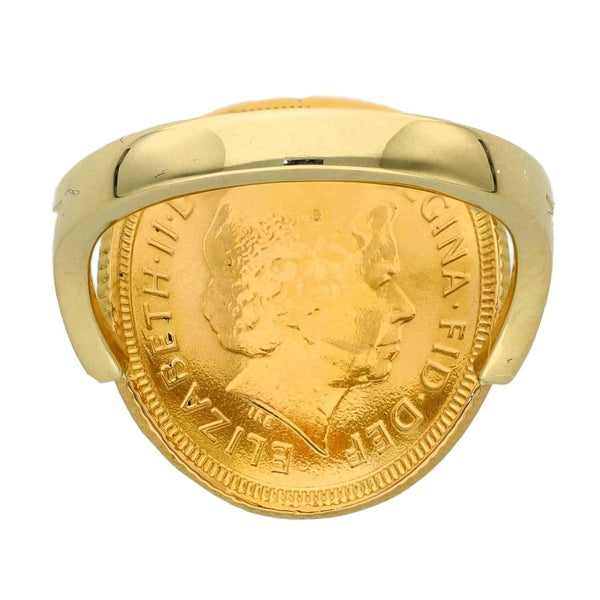 2000 Yellow Gold Half Sovereign Bent Over Coin Ring - 6.3g