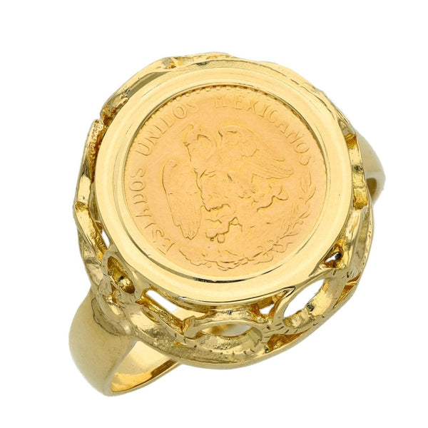 9ct Yellow Gold Pesos Mounted Ring - Size U
