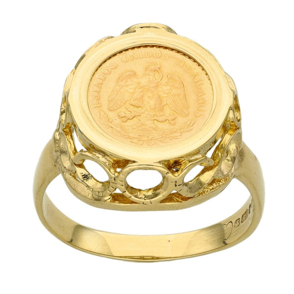 9ct Yellow Gold Pesos Mounted Ring - Size U