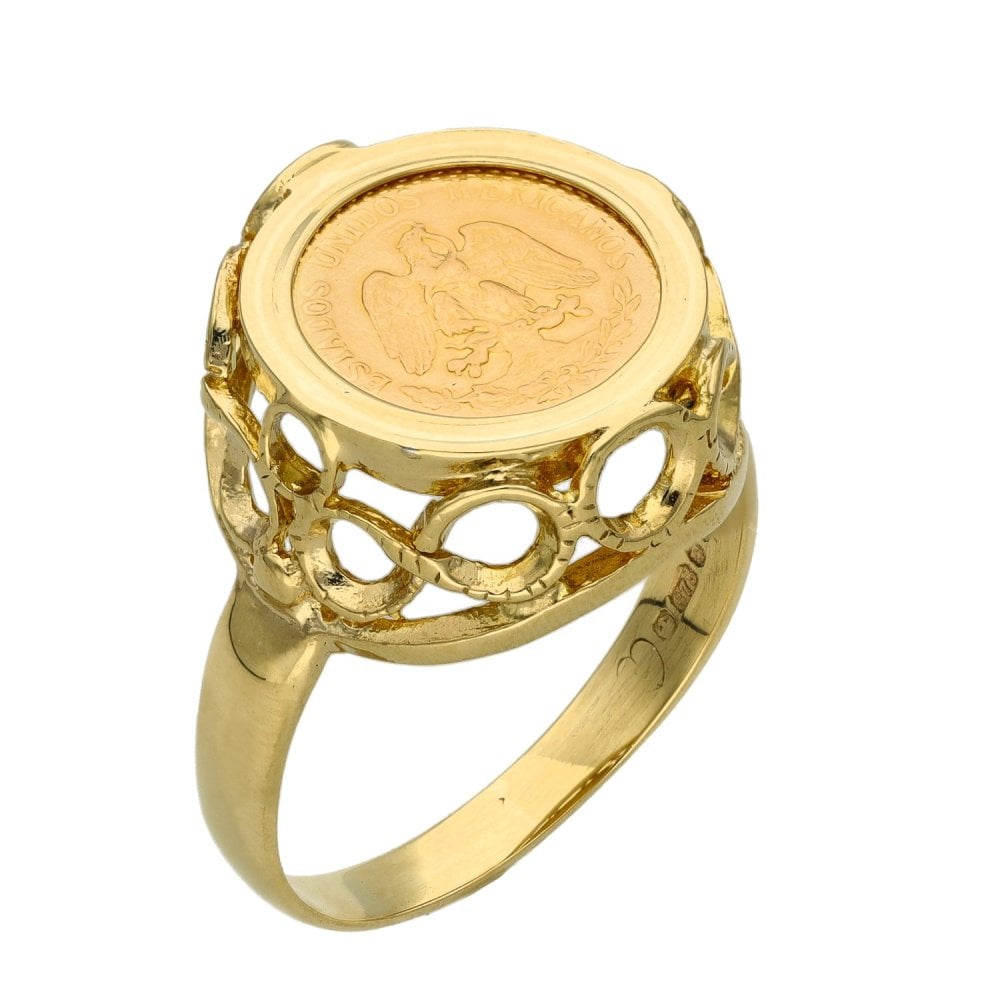 9ct Yellow Gold Pesos Mounted Ring - Size U