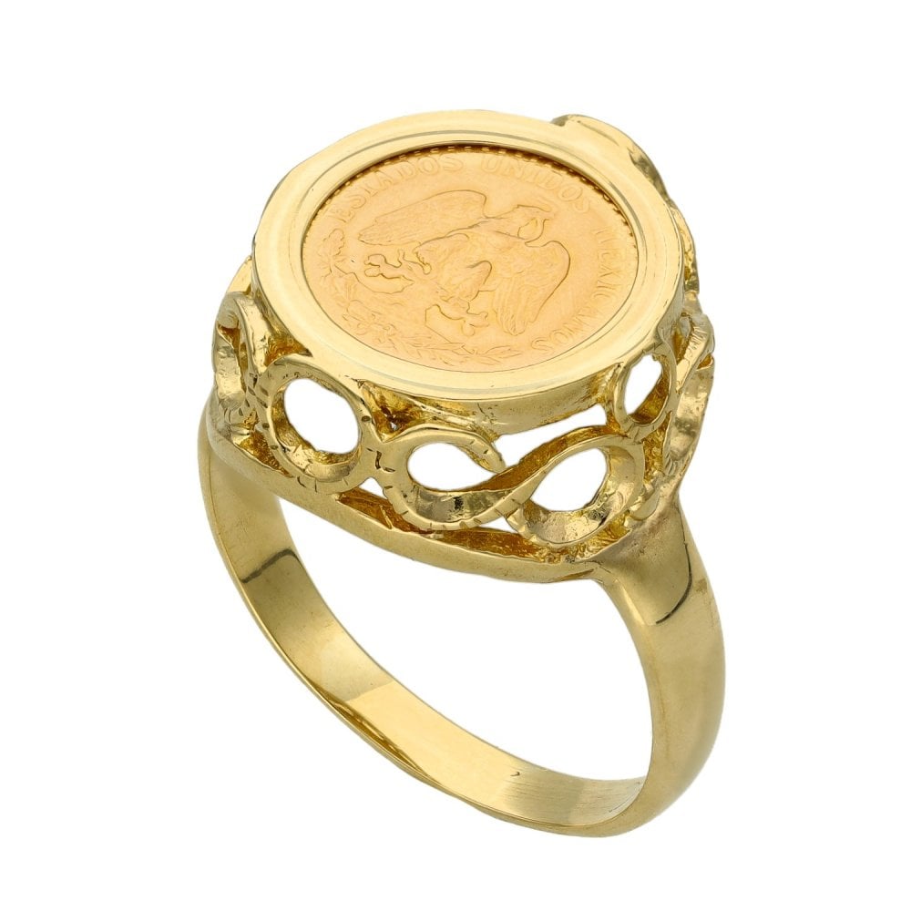9ct Yellow Gold Pesos Mounted Ring - Size U