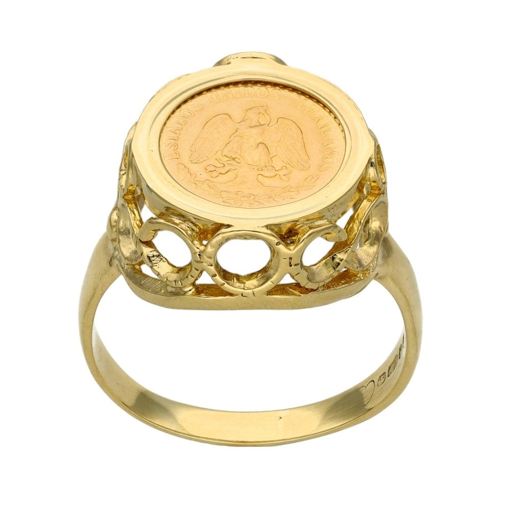 9ct Yellow Gold Pesos Mounted Ring - Size U