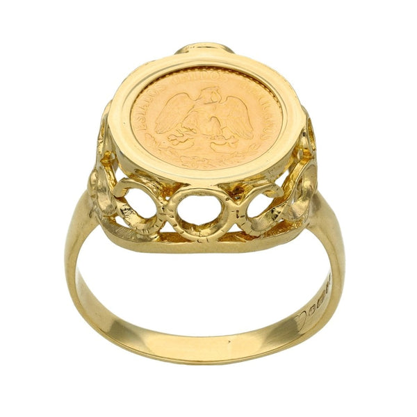 9ct Yellow Gold Pesos Mounted Ring - Size U