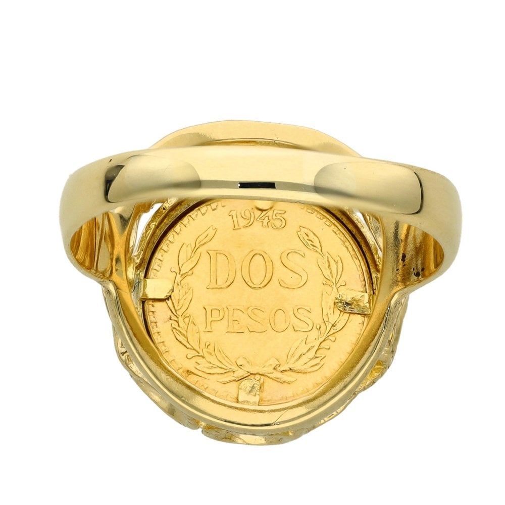 9ct Yellow Gold Pesos Mounted Ring - Size U