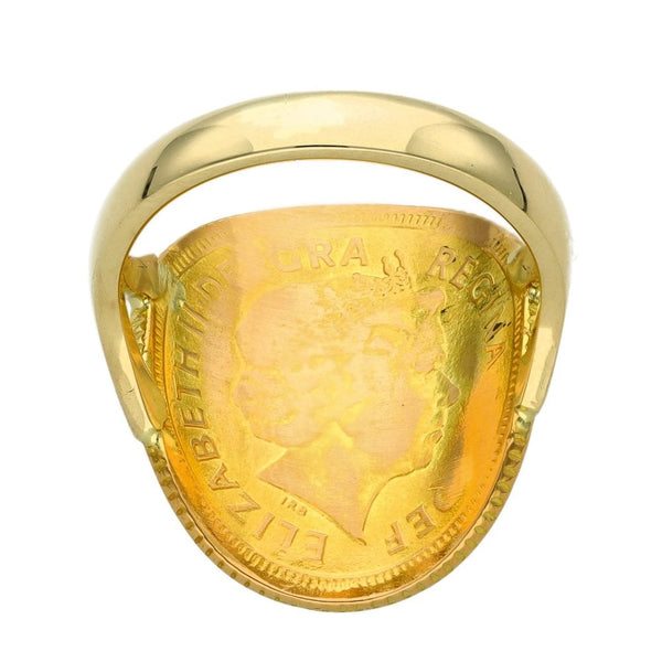 2002 Yellow Gold Half Sovereign Bent Over Coin Ring - Size L