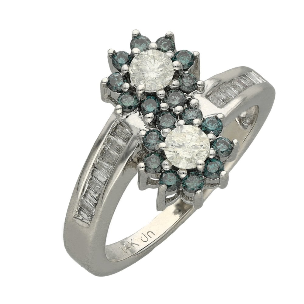 Ladies 14ct White Gold Double Cluster Diamond Twist Ring
