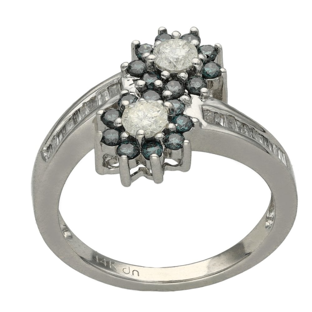Ladies 14ct White Gold Double Cluster Diamond Twist Ring