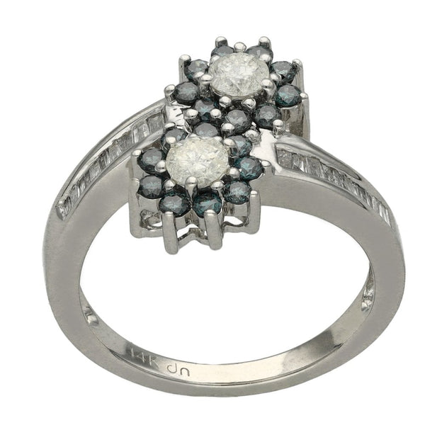 Ladies 14ct White Gold Double Cluster Diamond Twist Ring