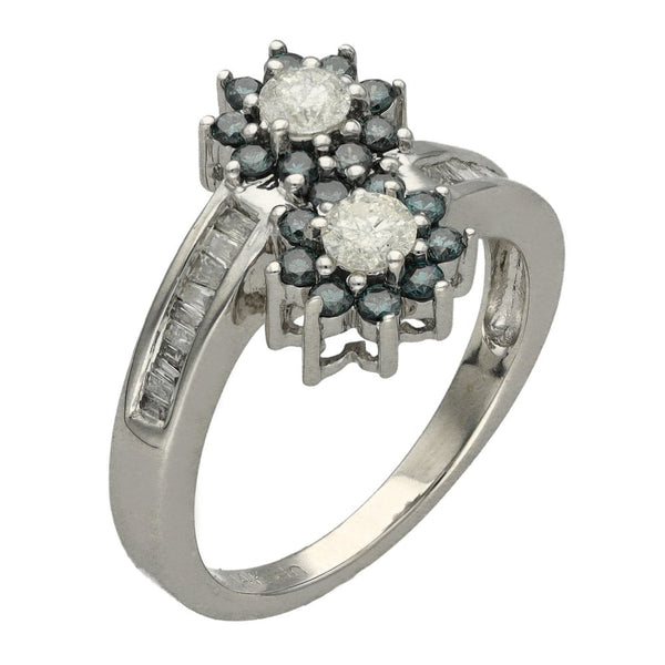 Ladies 14ct White Gold Double Cluster Diamond Twist Ring