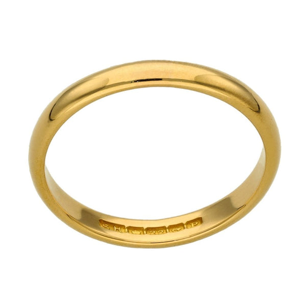 22ct Yellow Gold 3mm Wedding Band Ring - 4.0g