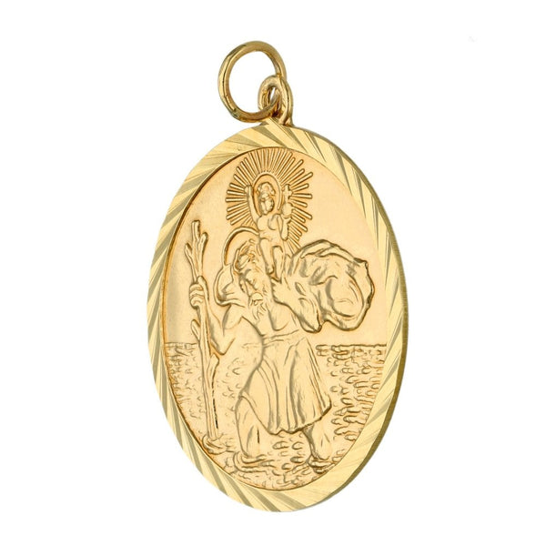 9ct Yellow Gold Round St. Christopher Pendant - 2.9g