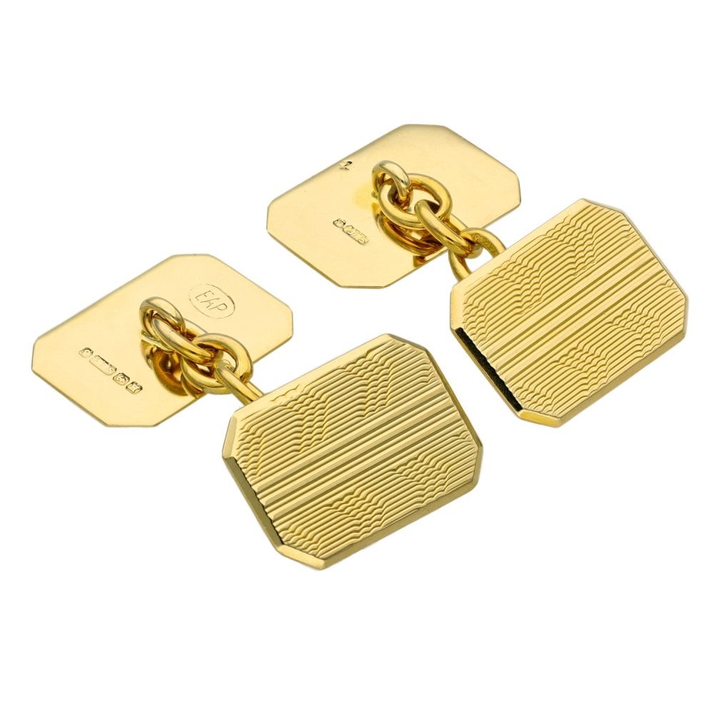 9ct Yellow Gold Rectangle Chevron Cufflinks - 11x16mm - 6.7g