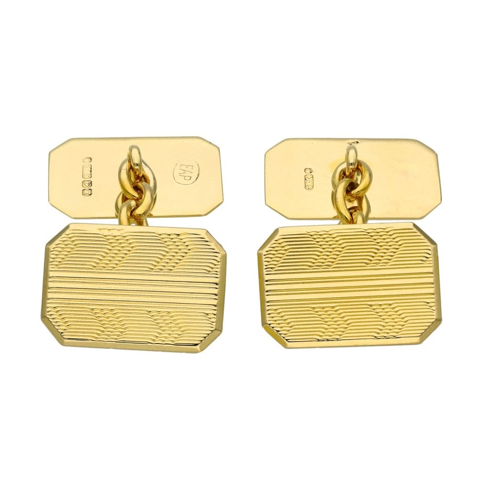 9ct Yellow Gold Rectangle Chevron Cufflinks - 11x16mm - 6.7g