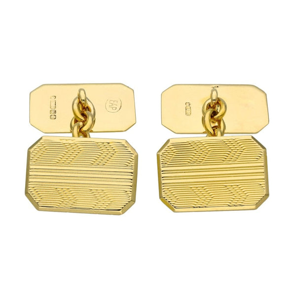 9ct Yellow Gold Rectangle Chevron Cufflinks - 11x16mm - 6.7g