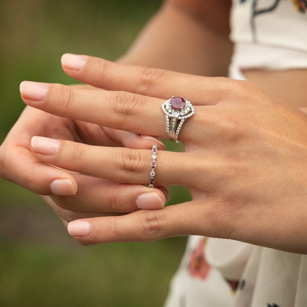 Ladies 18ct White Gold Ruby & Diamond Stacker Ring