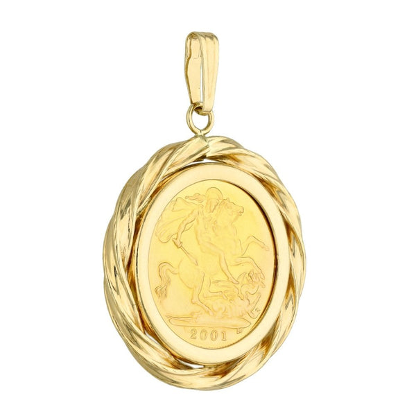 2001 Yellow Gold Half Sovereign Coin Pendant - 5.8g