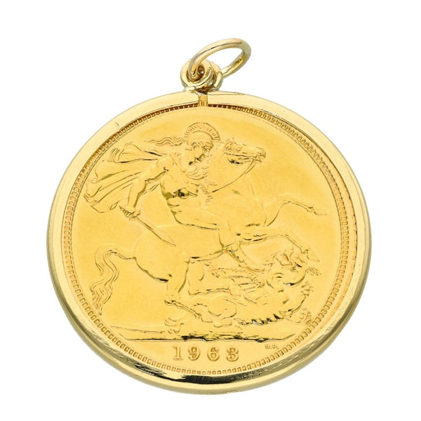 1963 Yellow Gold Full Sovereign Coin Pendant - 8.8g