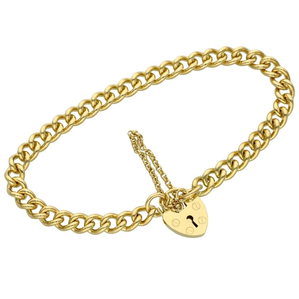 Ladies 9ct Yellow Gold Curb Bracelet With Padlock - 15.9g