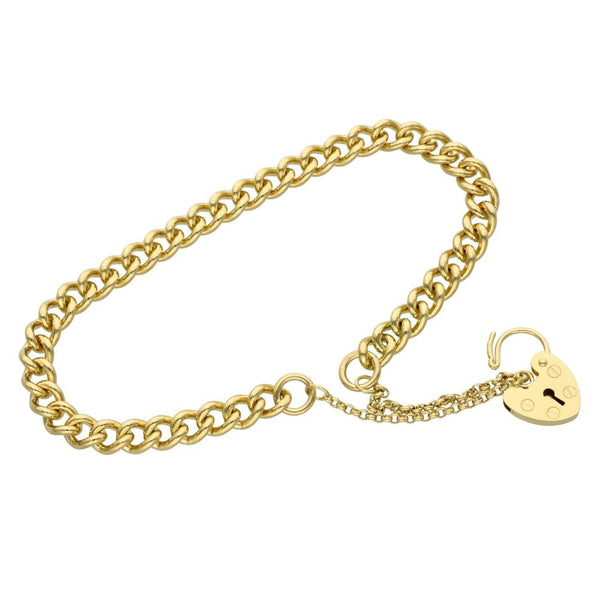 Ladies 9ct Yellow Gold Curb Bracelet With Padlock - 15.9g