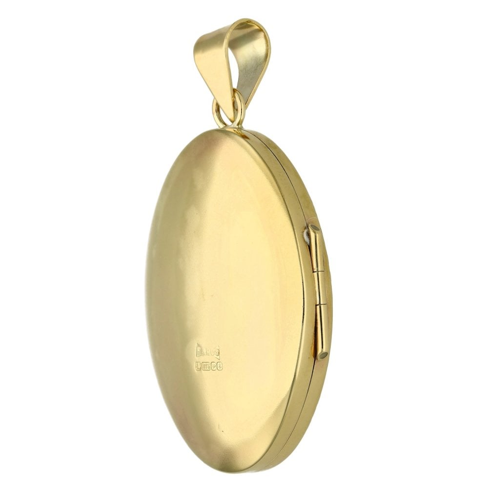 9ct Yellow Gold Oval Feather-Engraved Locket - 29x42x10mm -11.8g