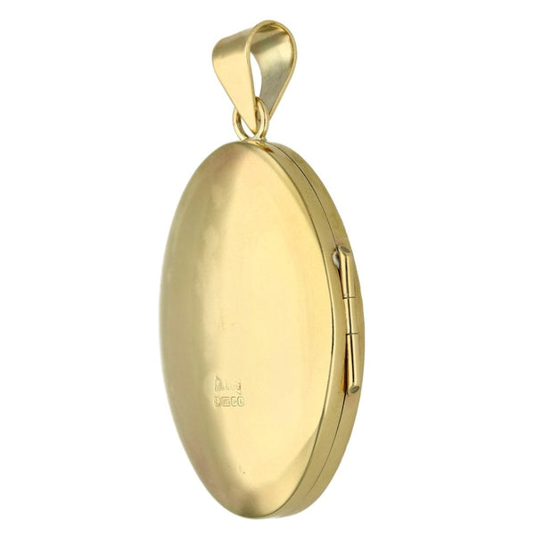 9ct Yellow Gold Oval Feather-Engraved Locket - 29x42x10mm -11.8g